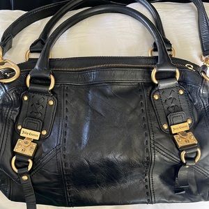 Juicy Couture black leather/gold hardware bag w/ shoulder strap-handles.